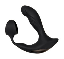Черный вибромассажер простаты с эрекционным кольцом Strapped   Tapped