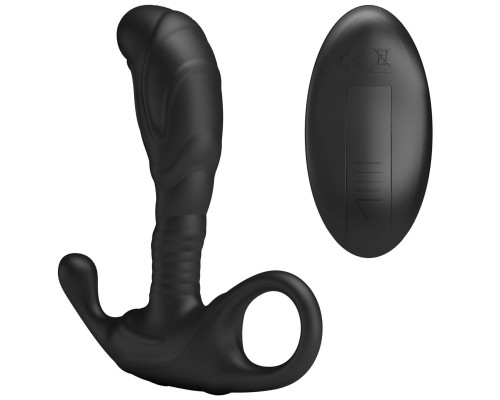 Черный изогнутый массажёр простаты с вибрацией и пультом ДУ
