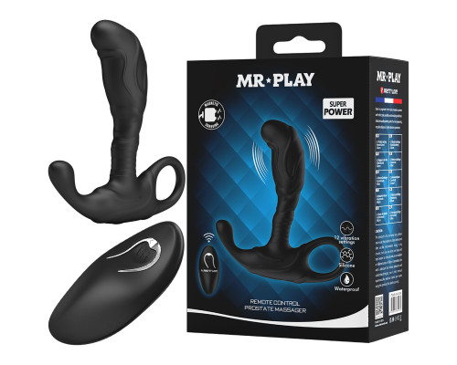 Черный изогнутый массажёр простаты с вибрацией и пультом ДУ