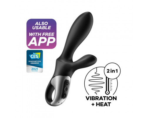 Черный анальный вибратор Heat Climax+ с функцией нагрева - 20,6 см.