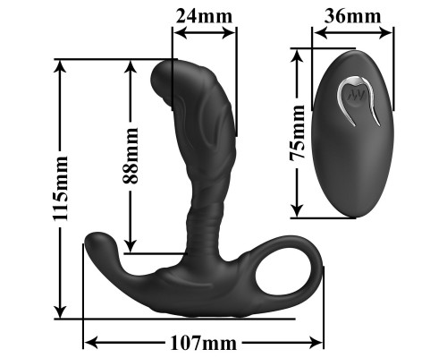 Черный изогнутый массажёр простаты с вибрацией и пультом ДУ