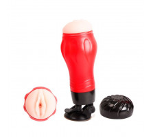 Красный мастурбатор-вагина Flora с присоской в основании