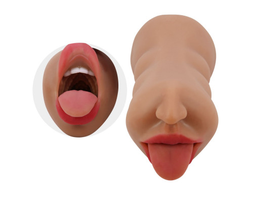 Темно-бежевый двусторонний мастурбатор Sarah - ротик и вагина