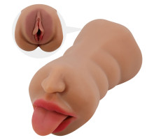 Темно-бежевый двусторонний мастурбатор Sarah - ротик и вагина