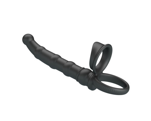 Черная насадка на член для двойного проникновения Tatum с вибрацией