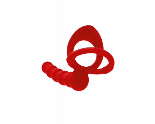 Красная насадка на пенис для двойного проникновения - 19,5 см.