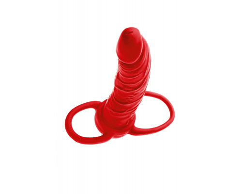 Красная насадка на пенис для двойного проникновения Black Red - 16,5 см.