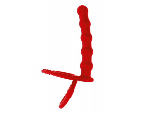 Красная насадка на пенис для двойного проникновения - 19,5 см.