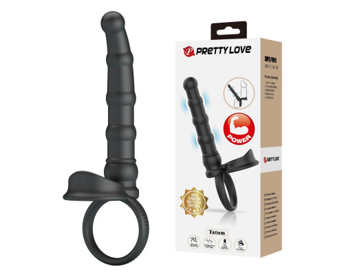 Черная насадка на член для двойного проникновения Tatum с вибрацией