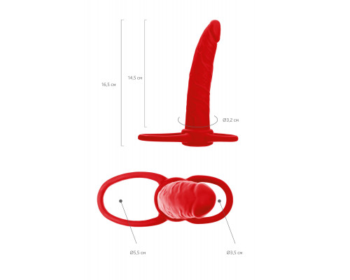 Красная насадка на пенис для двойного проникновения Black Red - 16,5 см.