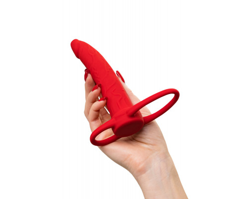 Красная насадка на пенис для двойного проникновения Black Red - 16,5 см.