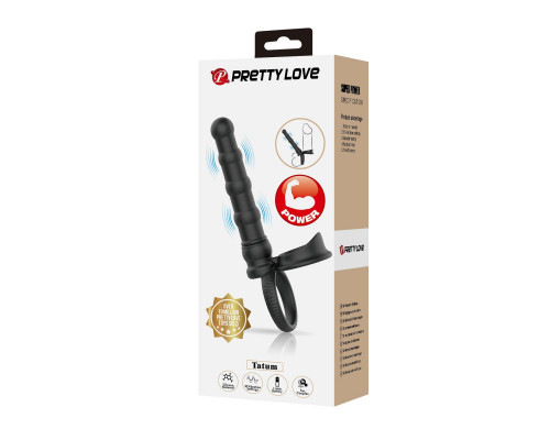 Черная насадка на член для двойного проникновения Tatum с вибрацией