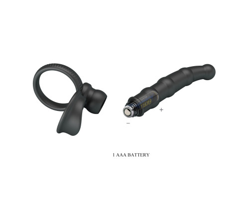 Черная насадка на член для двойного проникновения Tatum с вибрацией