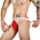 Заказать Красные сексуальные трусы-стринги на тонких белых бретелях