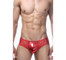Красные блестящие трусы-хипсы с кружевными вставками