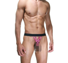 Откровенные розовые трусы на широком черном поясе
