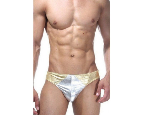 Заказать Блестящие серебристо-золотистые трусики-тонги