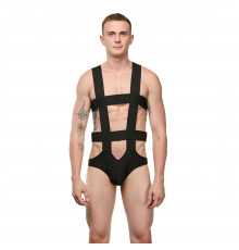 Мужское черное боди с широкими эластичными ремешками