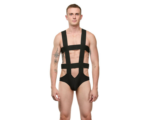 Заказать Мужское черное боди с широкими эластичными ремешками