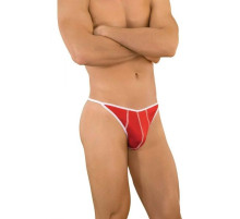Красные трусы-стринги с белыми резинками и строчкой