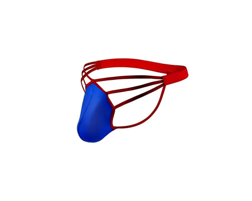 Заказать Синие сексуальные трусы-стринги на тонких красных бретелях