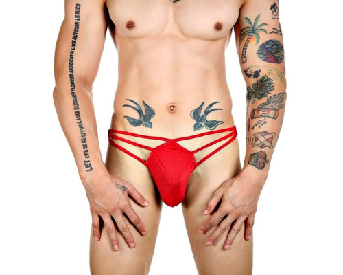 Заказать Красные сексуальные трусы-стринги на тонких бретелях