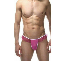 Мужские розовые трусы-тонги с оборками