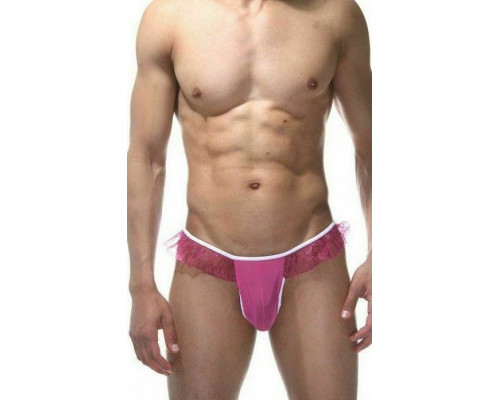 Заказать Мужские розовые трусы-тонги с оборками