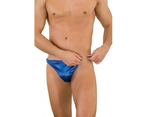 Заказать Синие трусы-тонги с застежкой сбоку и сатиновым блеском