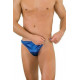 Заказать Синие трусы-тонги с застежкой сбоку и сатиновым блеском