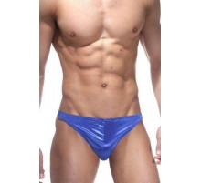 Синие трусы-тонги с застежкой сбоку и сатиновым блеском