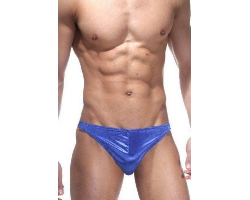 Заказать Синие трусы-тонги с застежкой сбоку и сатиновым блеском
