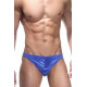 Заказать Синие трусы-тонги с застежкой сбоку и сатиновым блеском