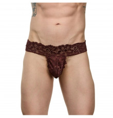 Мужские коричневые кружевные трусы-тонги
