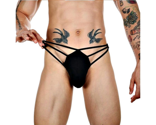 Заказать Черные сексуальные трусы-стринги на тонких бретелях