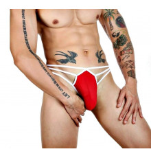 Красные сексуальные трусы-стринги на тонких белых бретелях