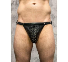 Кожаные мужские трусы-джоки со шнуровкой