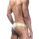 Заказать Блестящие серебристо-золотистые трусики-тонги