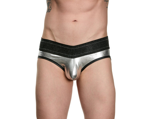 Заказать Мужские блестящие серебристо-черные трусы-джоки
