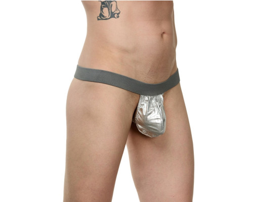 Заказать Мужские серебристые трусы-стринги