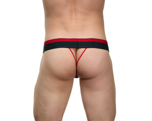 Заказать Мужские красно-черные лаковые трусы-стринги