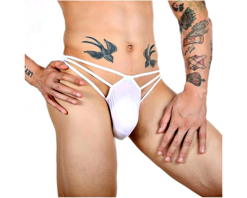 Заказать Белые сексуальные трусы-стринги на тонких бретелях