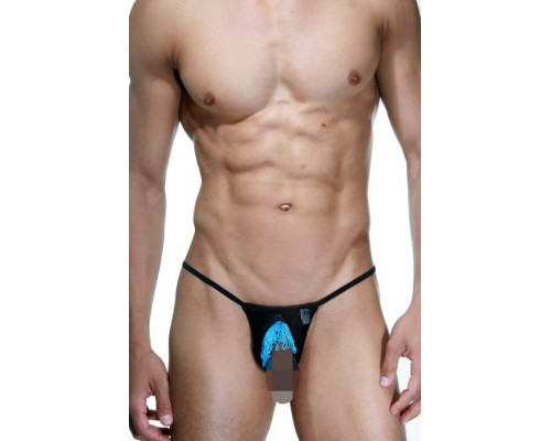 Заказать Черно-голубые сетчатые стринги с бахромой