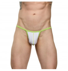 Белые мужские трусы-стринги с зеленой резинкой