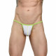 Заказать Белые мужские трусы-стринги с зеленой резинкой
