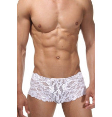 Белые мужские трусы-хипсы из кружевной ткани