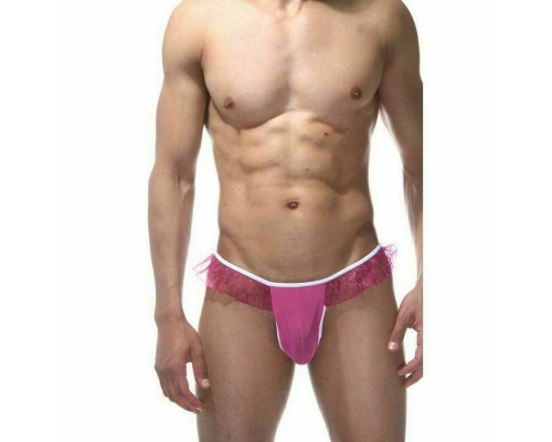 Заказать Мужские розовые трусы-тонги с оборками