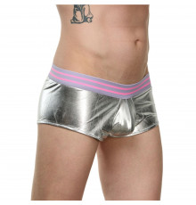 Мужские серебристые трусы-боксеры с широкой резинкой в полоску
