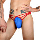 Заказать Синие сексуальные трусы-стринги на тонких красных бретелях