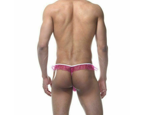 Заказать Мужские розовые трусы-тонги с оборками